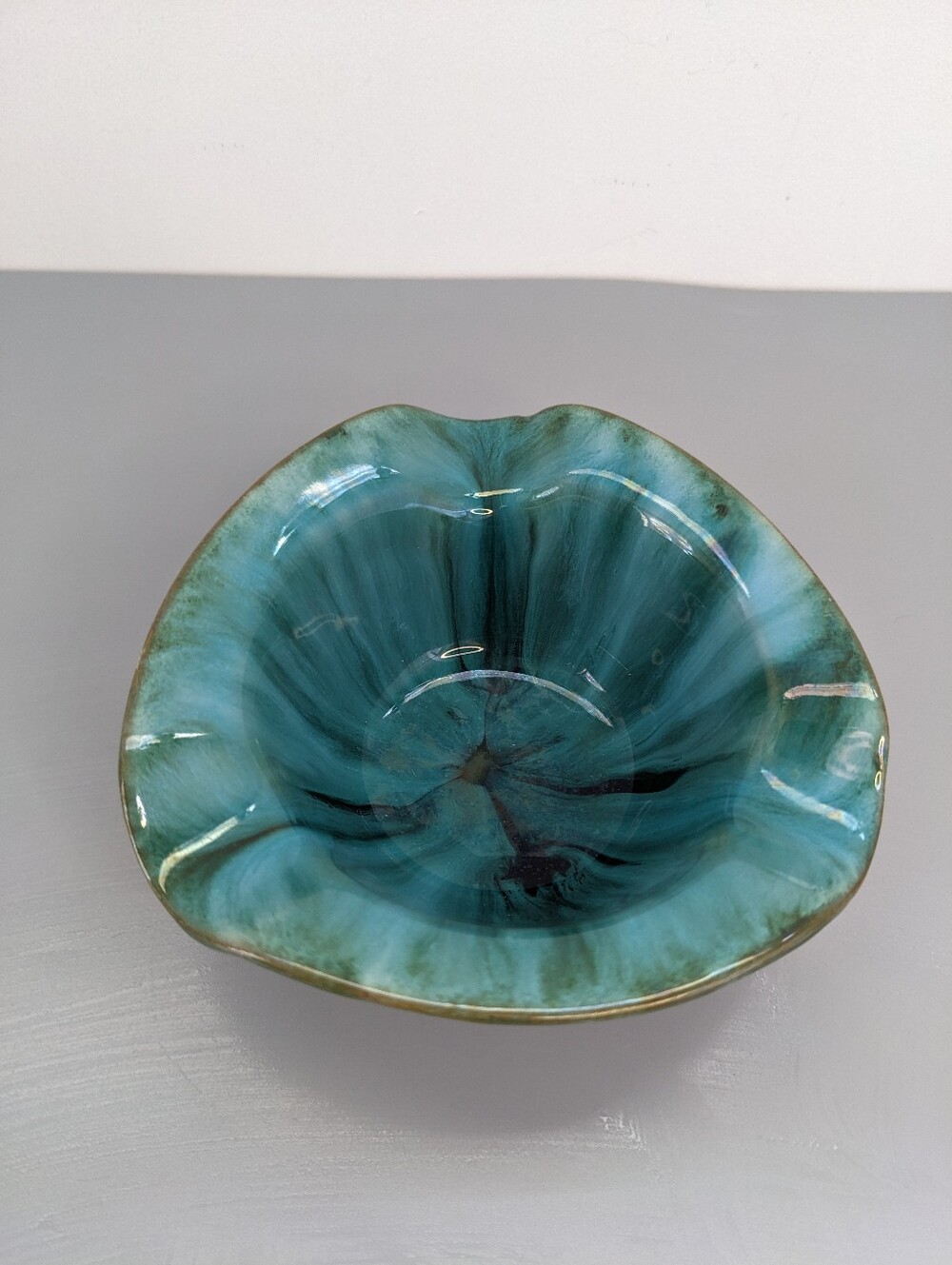 Vintage BMP Drip Glaze Ashtray Green Blue Canadian Pottery Mid Century 1960